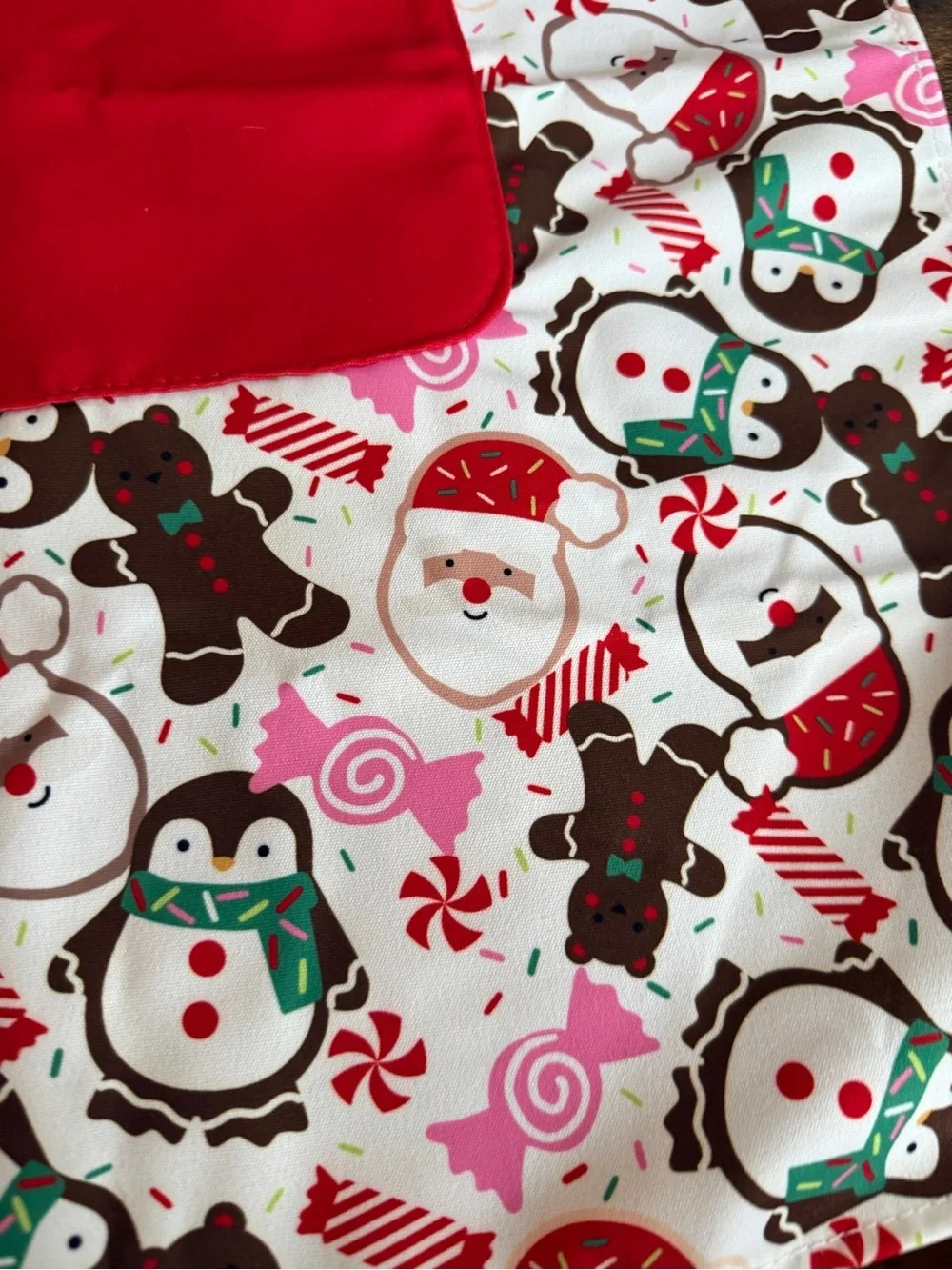 Pillowfort Kids Apron with Teal Logo Tag and Pink Accents Christmas